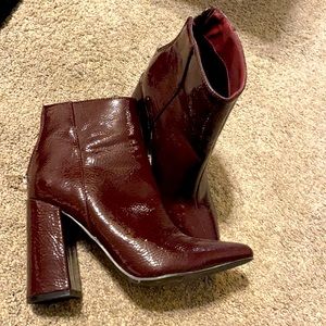 Shiny Maroon Heeled Booties
